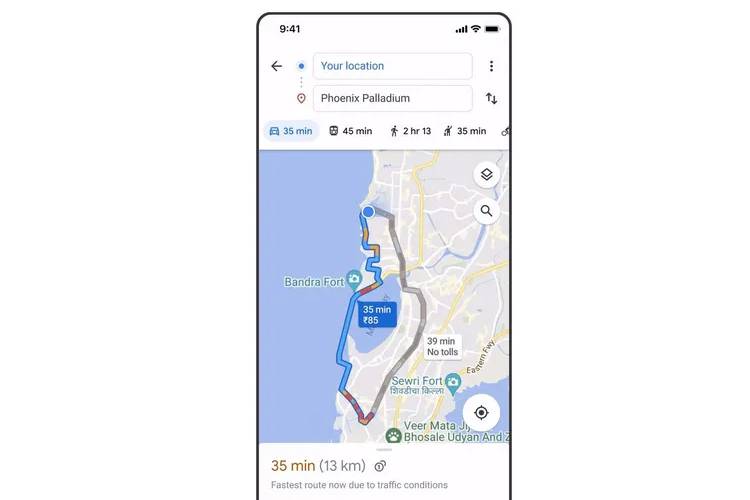 Google Maps ประมาณการค่าผ่านทางสำหรับการเดินทาง
